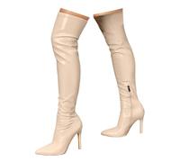 Women's Thigh High Boots Pointed Toe Side Zippe Comfy Sexy Stiletto High Heel Over The Knee Boots Leather PU Ladies Sexy Thigh High Kinky Fetish Boots for Party Wedding (Beige, 36)