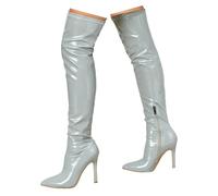 Women's Thigh High Boots Pointed Toe Side Zippe Comfy Sexy Stiletto High Heel Over The Knee Boots Leather PU Ladies Sexy Thigh High Kinky Fetish Boots for Party Wedding (Grey, 40)