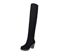 Women's Thigh High Boots Retro Chunky Heels Breathable Fashion Shoes Over-The-Knee Boots for Ladies Stylish Comfort (Black, 4.5)