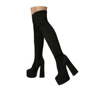 Women's Thigh high Chunky Heel Platform Over The Knee Boots Platform Round Toe Zipper Women's Over The Knee Boots for Party Wedding Dating (35) Black