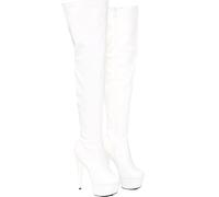 Womens Thigh HIGH Kinky Fetish Stiletto Heel Boots Over The Knee Platform Heeled Boots For Ladies With Full Side Zipper Closure Mat White 6
