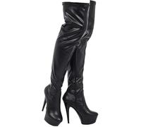 Womens Thigh HIGH Kinky Fetish Stiletto Heel Boots Over The Knee Platform Heeled Boots For Ladies With Full Side Zipper Closure Mat Black 4
