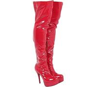 Womens Thigh HIGH Kinky Fetish Stiletto Heel Boots Over The Knee Platform Heeled Boots For Ladies With Full Side Zipper Closure Patent Red 5