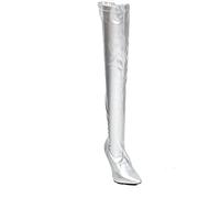 Womens Thigh HIGH Kinky Fetish Stiletto Heel Shoes Pointed Toe Full Side Zip Over The Knee Boots For Ladies Size 3-12 UK Silver 7