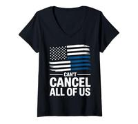 Womens Thin Blue Line Can't Cancel All of Us Police Flag V-Neck T-Shirt