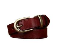 Women's Thin Leather Belts Adjustable Skinny 2.4cm Hand Stitched Strap with Solid Brass Buckle for Dresses Jeans(100cm/39", Reddish Brown)