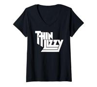 Womens Thin Lizzy - White Stacked Logo V-Neck T-Shirt