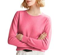 Women's thin long sleeve jumper, chic and elegant round neck sweater, plain colour, simple under-sweater, batwing sleeve, casual, fitted top, large size, lightweight, tunic, hot pink, L