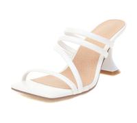 Women's Thin Multi-Strap Strappy Square Toe Sandals Stiletto Heel Slip-On Dress Mules Elegant Sculptural Slide Heels for European Wedding Reception & Gala,White,6 UK