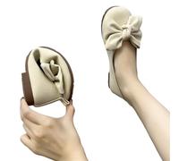 Women's Thin Sole Foldable Ballet Flats Women Travel Hotel Shoes Wide Foot Ladies Butterfly Knot Loafers Woman Orthopedic Shoes for Any Occasion(Beige,43)