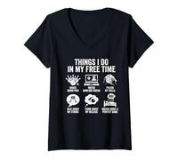 Women's Things I Do in My Free Time Bowling Humor V-Neck T-Shirt