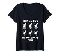 Women's Things i do in My Spare time Cat Enthusiast Daily Routine V-Neck T-Shirt