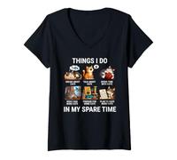 Women's Things I Do in My Spare Time Funny Cat V-Neck T-Shirt