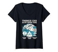 Women's Things I Do in My Spare Time Funny Fishing Angler Design V-Neck T-Shirt