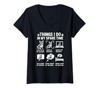 Womens Things I Do In My Spare Time Funny French Bulldog Lover V-Neck T-Shirt