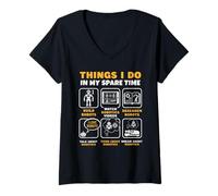 Women's Things I Do in My Spare Time Robotics Robot Builder V-Neck T-Shirt