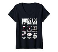 Women's Things I Do in My Spare Time Wine Tasting Retro Art V-Neck T-Shirt