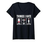 Womens Things I Hate Low Battery Weak WiFi Ten Pin Design V-Neck T-Shirt