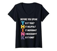 Womens Think Before Speak Inspirational Kindness Motivational V-Neck T-Shirt