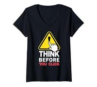 Women's Think Before You Click Online Safety Warning Cursor V-Neck T-Shirt
