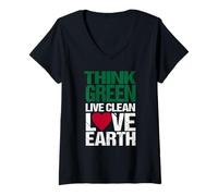 Womens Think Green, Live Clean, Love Earth V-Neck T-Shirt
