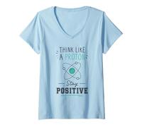 Women's Think Like A Proton Stay Positive Science Nerd Chemistry Pun V-Neck T-Shirt