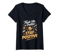 Women's Think Like a Proton Stay Positive Science Teacher V-Neck T-Shirt