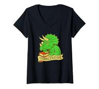Womens Thinkceratops Smart Triceratops Dinosaur Funny Nerd Humor V-Neck T-Shirt