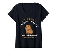Womens Thinking About Capybaras Animal Owner Rodent Lover Capybara V-Neck T-Shirt