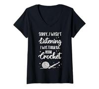 Women's Thinking About Crochet Funny Crochet Lover V-Neck T-Shirt