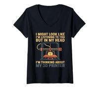 Women's Thinking About My 3D Printer Humor Printing Pride Art Love V-Neck T-Shirt