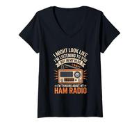Women's Thinking About My Ham Radio Amateur Radio Operator V-Neck T-Shirt