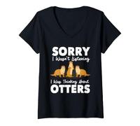 Women's Thinking About Otters Cute Lover Owner Stuff Sea Otter V-Neck T-Shirt