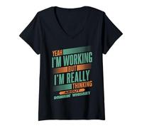 Womens Thinking About Whiskey at Work | Funny Bourbon Drinker V-Neck T-Shirt