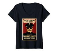 Women's Thinking Too Much, Obey The Thought Police V-Neck T-Shirt