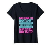 Women's Third Shift Employee Joke About Days Blending Together V-Neck T-Shirt