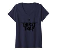 Womens Thirst Trap | Funny Meme Rock Band Graphic in Black V-Neck T-Shirt
