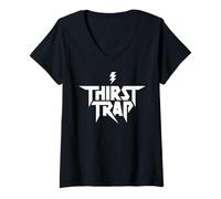 Womens Thirst Trap | Funny Meme Rock Band Graphic in White V-Neck T-Shirt