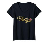 Women's Thirty Heart Cursive Design 30-Years-Old 30th V-Neck T-Shirt