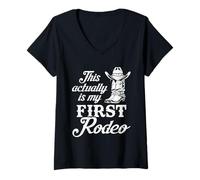 Womens This Actually is My First Rodeo Cowboy Cowgirl V-Neck T-Shirt