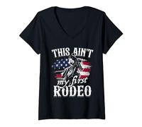Womens This Aint My First Rodeo American Flag Cowgirl Girls Gift V-Neck T-Shirt