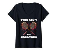 Womens This Ain't The Backyard Competitive Badminton V-Neck T-Shirt