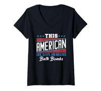 Womens This American Eats Sleeps Breathes Bath Bombs Red White Blue V-Neck T-Shirt
