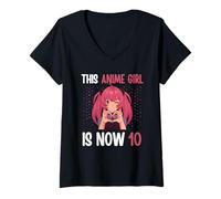 Womens This Anime Girl is Now 10 Years Anime 10th Birthday Kawaii V-Neck T-Shirt