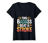 Womens This Badass Beat A Stroke Stroke Warrior Survivor ||- V-Neck T-Shirt