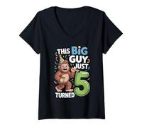 Womens This Big Guy Just Turned 5 Birthday V-Neck T-Shirt