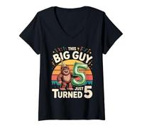 Womens This Big Guy Just Turned 5 Birthday V-Neck T-Shirt