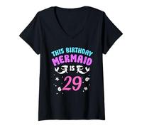 Womens This Birthday Mermaid is 29 Mermaids Boys Birthday Mermaid V-Neck T-Shirt
