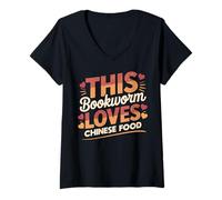 Womens This Bookworm Loves Chinese Food | Reading & Takeout Humor V-Neck T-Shirt