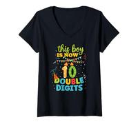 Women's This Boy is Now 10 Double Digits 10 Years Old Birthday V-Neck T-Shirt